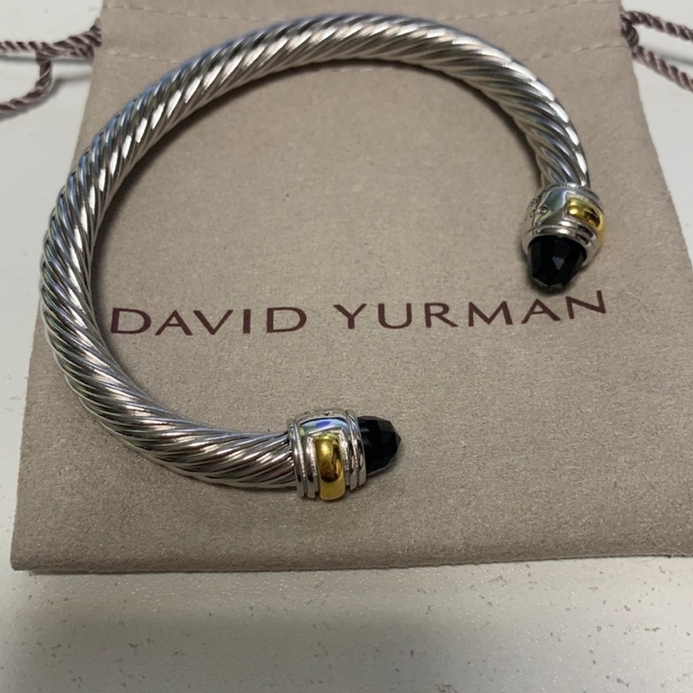 David Yurman Silver Cable Cuff with Black Onyx and Gold Accents 7mm